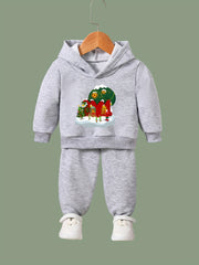 Winter House Print 2pcs Hoodies Jogger Pants Set For Sports Boys