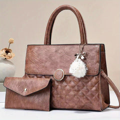 Quilted Tote Satchel Bag PU Leather Textured Shoulder Bag