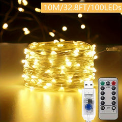 USB Copper Wire String Light 8 Function Remote Control Waterproof Fairy Lamp