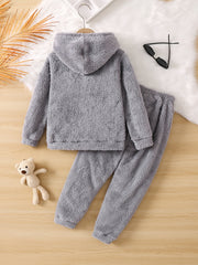 Girls Cartoon Fleece Hooded Sweatshirt & Pants Set