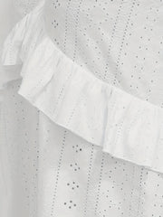 Women's Eyelet Embroidered Ruffle Trim V Neck Tank Top