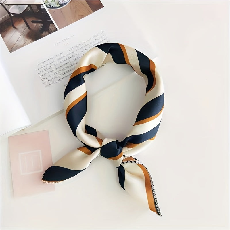 Satin Striped Small Bandana Block Square Scarf Women Hair