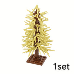 DIY City Tree Branch Shrub Green Plant Brick Assembly Pine with Base Plate