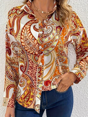 Boho Paisley Print Button Up Long Sleeve Blouse