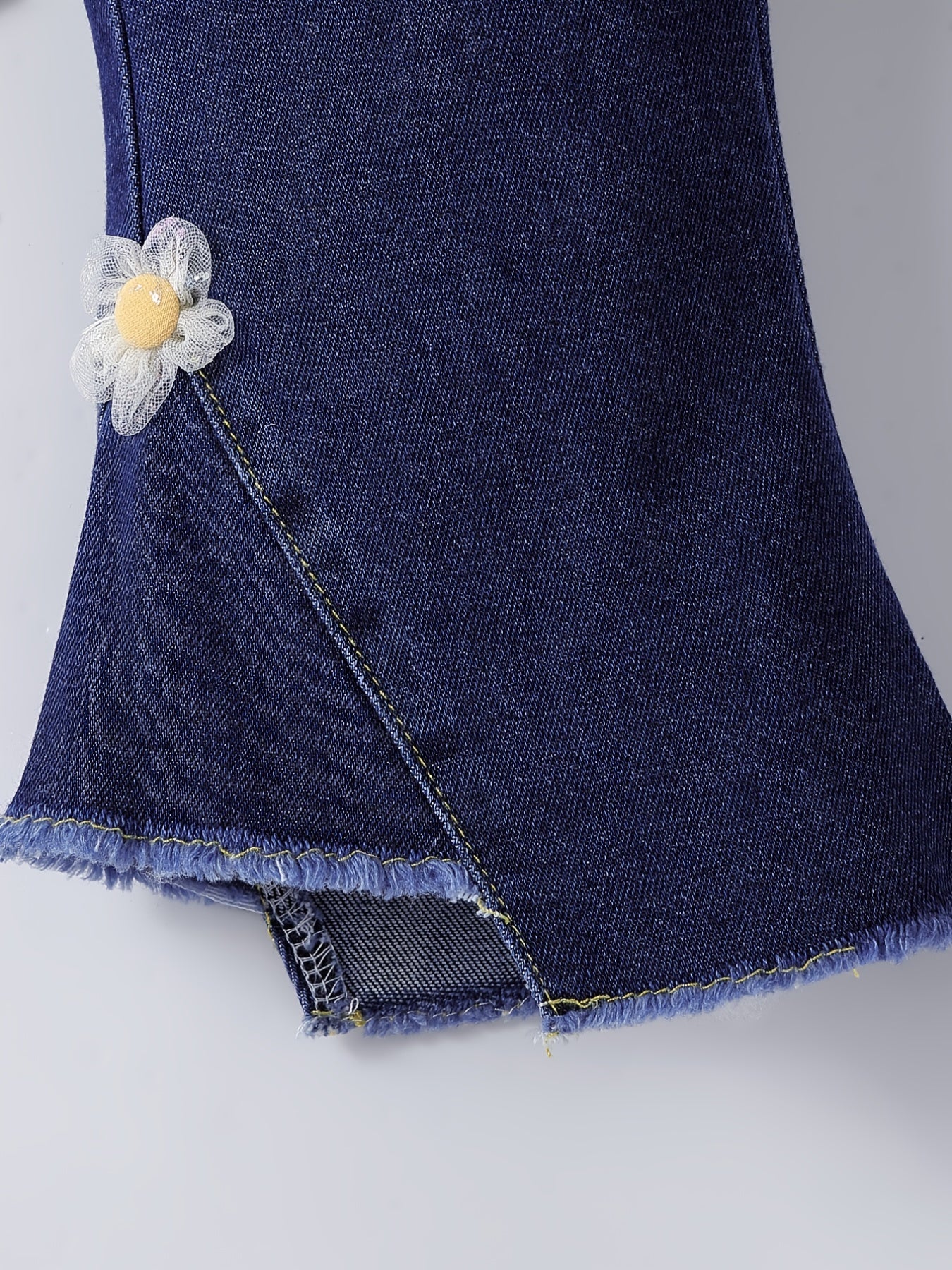 Girls Winter Flared Denim Jeans with Flower and Elastic Waist