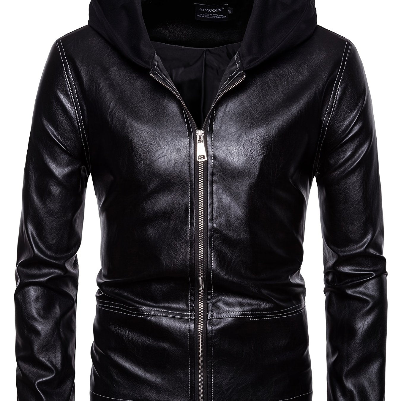 Men's Slim Fit Casual Leather Jacket with Hood