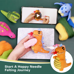 4pcs Beginner Dinosaur Christmas Needle Felting Kit DIY Craft Material