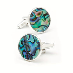 Abalone Shell Silver Round Cufflinks XK23008