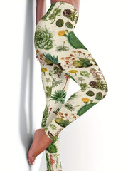Plant Print High Rise Gym Leggings