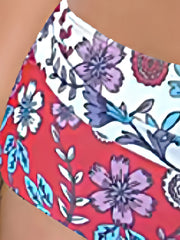 Floral Print Lace Up Ruffle Bikini Set