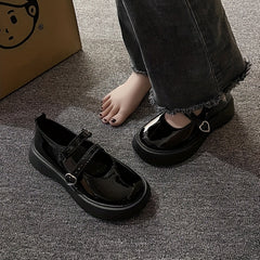 Women's Platform Mary Jane Heart Buckle Loafers