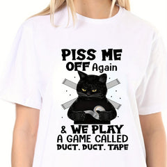 Fatty Cat Tee & Letter Print T-shirt Crew Neck Short Sleeve Top Women's Summer