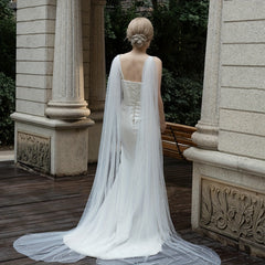 Bridal Veil Shawls Beaded Faux Pearl V Neck Long Sleeve for Weddings