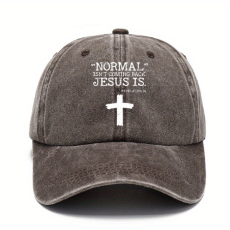 Vintage Cross Print Baseball Cap Distressed Dad Hat for Men Women