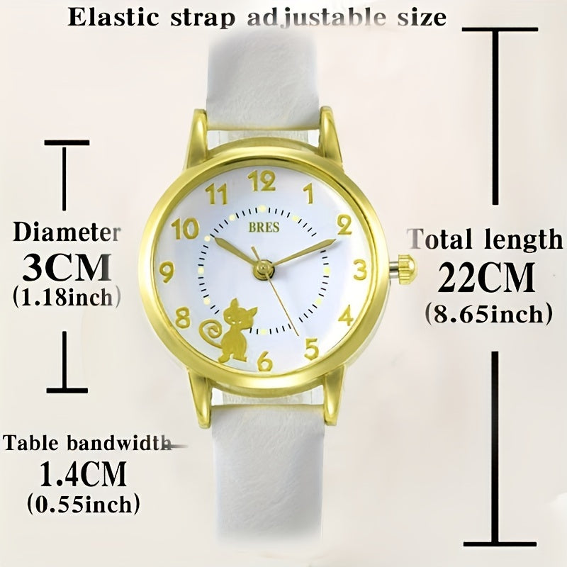 Kids Cat Luminous Watch With PU Leather Belt