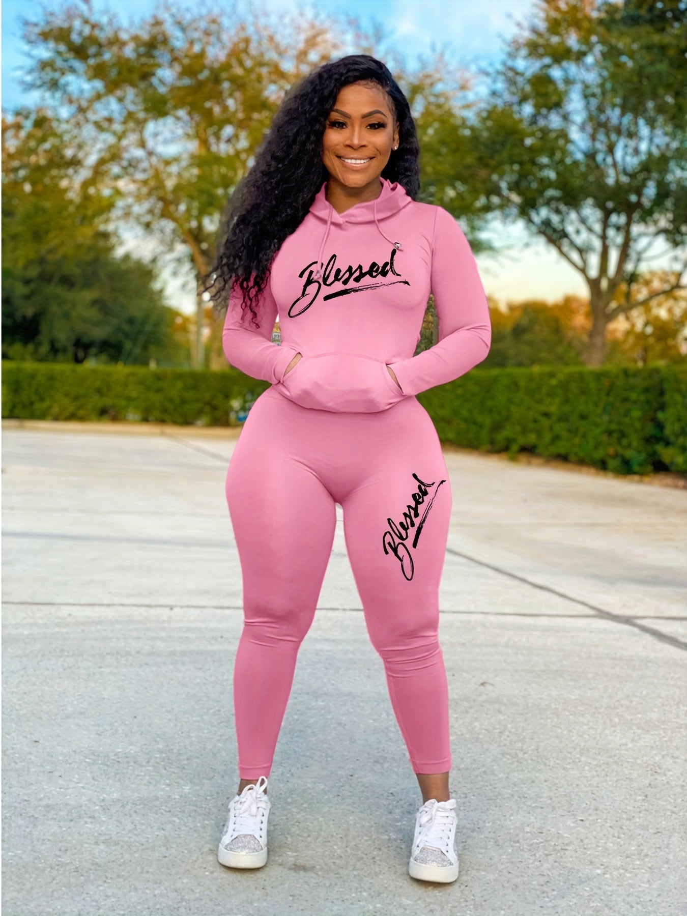 Blessed Print 2pc Set Hoodies & Skinny Pants
