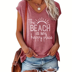 V Neck Tank Top Casual Cap Sleeve Summer Women's Top