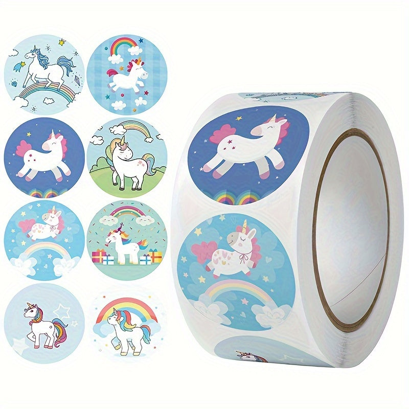 500pcs Rainbow Unicorn Flying Horse Stickers Roll, 2.1in Round Seal Gift Labels