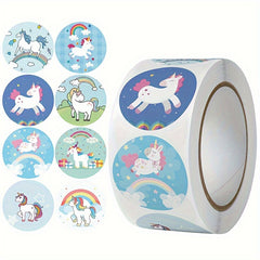 500pcs Rainbow Unicorn Flying Horse Stickers Roll, 2.1in Round Seal Gift Labels