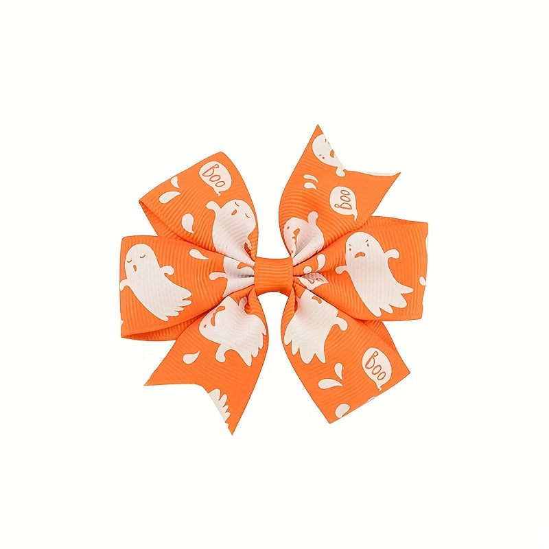 12pcs Halloween Bow Hair Clips Pumpkin Bat Print Hair Accessories For Baby Girls