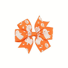 12pcs Halloween Bow Hair Clips Pumpkin Bat Print Hair Accessories For Baby Girls