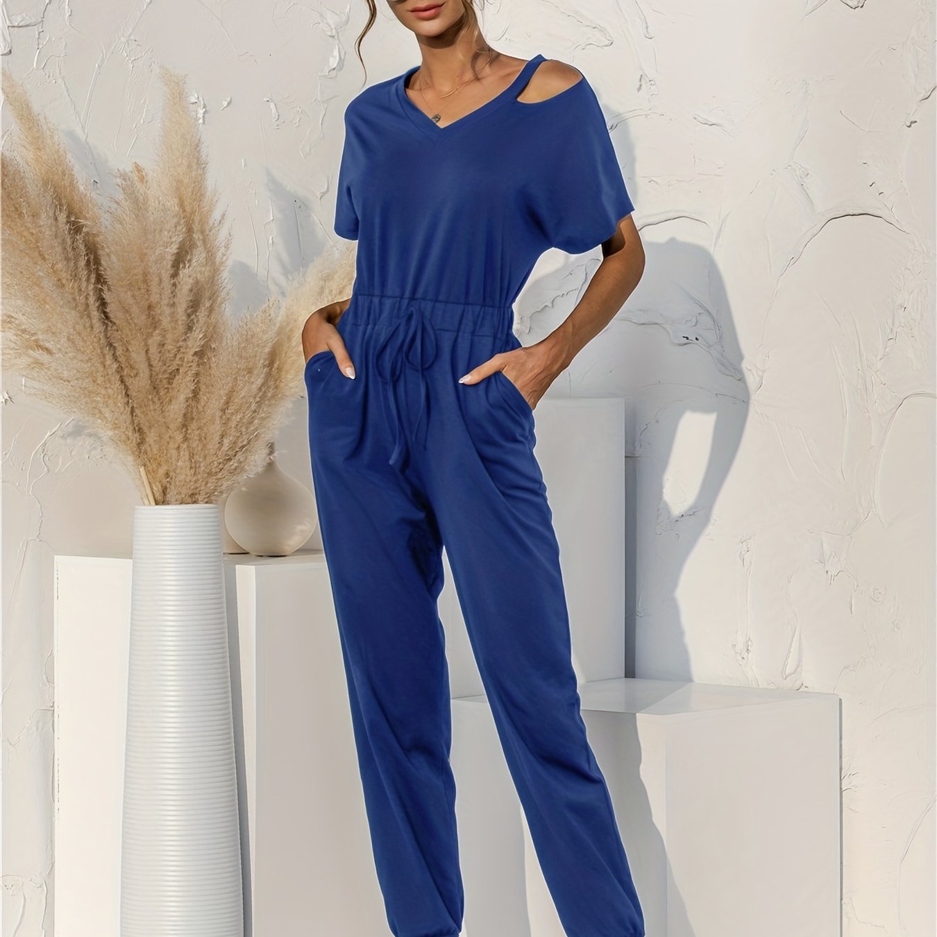 Cold Shoulder Drawstring Jumpsuit for Women