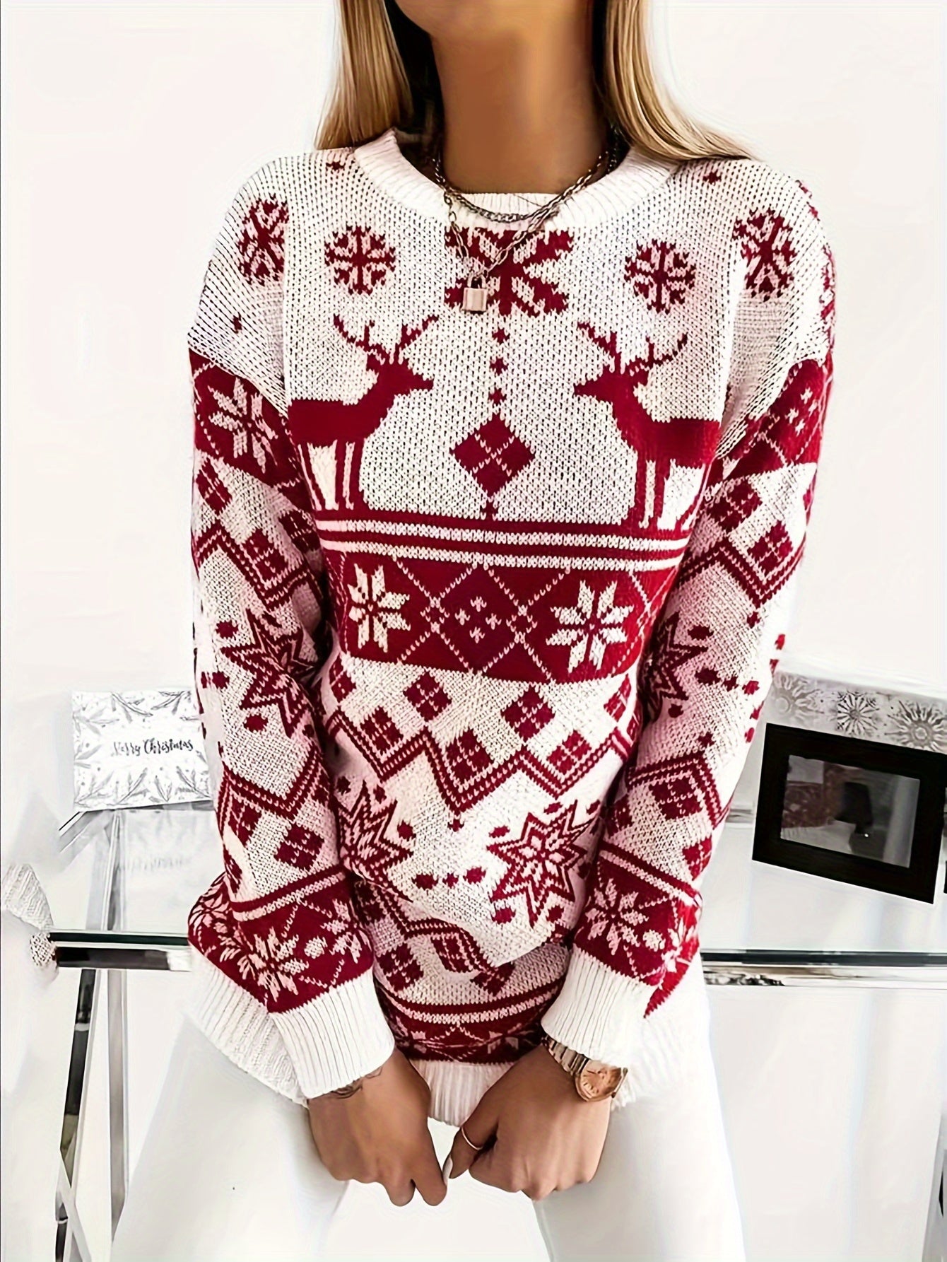 Christmas Casual Sweater Women Round Neck Jumper