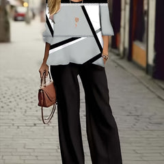 Women's Plus Colorblock Geometric Print Top & Pants Set