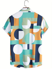 Men's Casual Square Pattern Short Sleeve T-shirt for Summer
