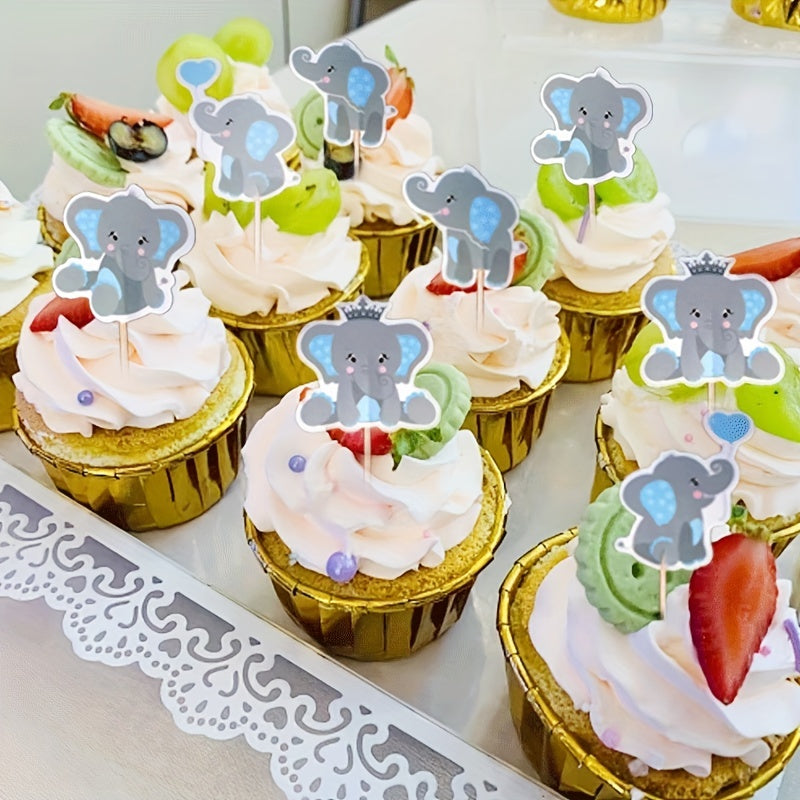 24pcs Elephant Themed Cupcake Toppers Baby Shower Cake Decorations