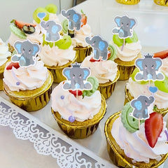 24pcs Elephant Themed Cupcake Toppers Baby Shower Cake Decorations