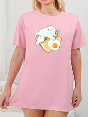 Cat Print Lounge Dress Short Sleeve Nightdress