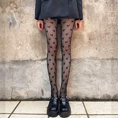 Punk Style Heart Print Fishnet Stockings