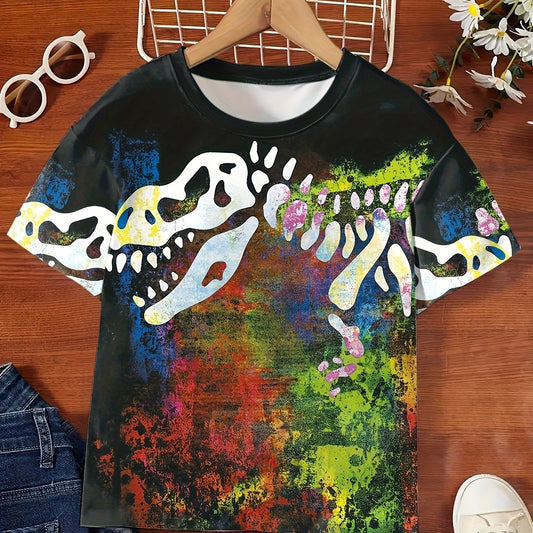 Tie Dye Dino Skeleton 3D Print T-shirt for Kids