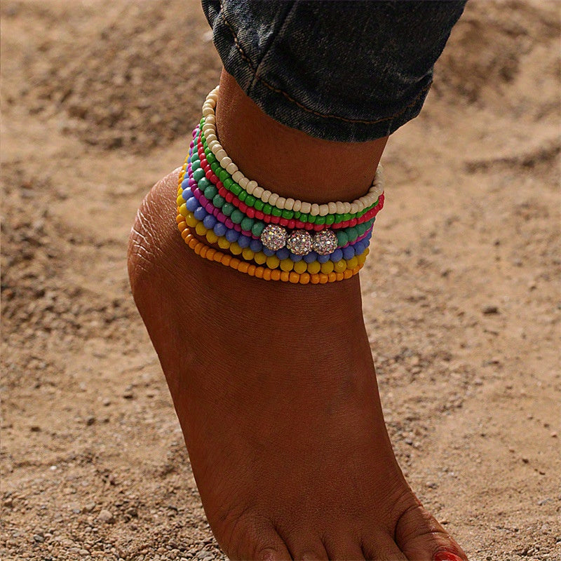 Bohemia Beaded Anklet Set Y2K Style Ankle Bracelet Set For Women & Girls