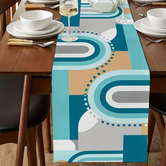 Modern Abstract Geometric Linen Table Runner 33x182 cm