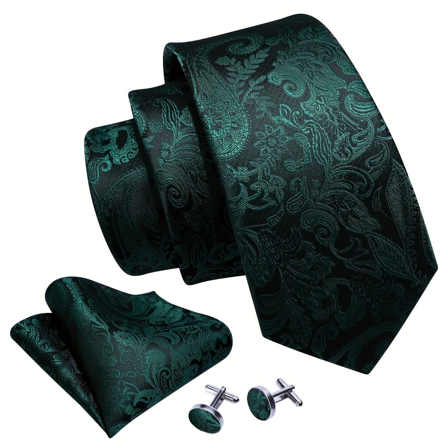 Barry Wang Men's Green Paisley Floral Tie Set