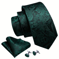 Barry Wang Men's Green Paisley Floral Tie Set