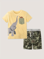 Boys Elephant Print T-shirt & Tropical Leaf Shorts Set