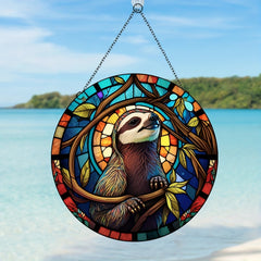 Acrylic Sloth Round Stain Window Hanging Wall Decoration