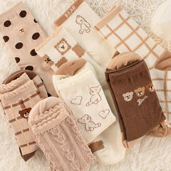 8 Pairs Cartoon Bear Print Socks Women's Stockings