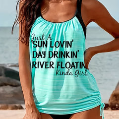 Colorblock Striped Tankini Set Women's Cut Out Cami Top Swimsuit