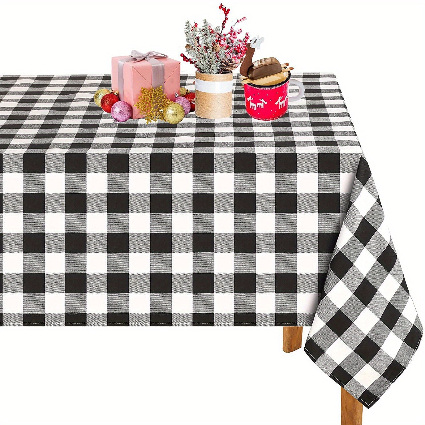Red Christmas Plaid Tablecloth Waterproof Table Cover