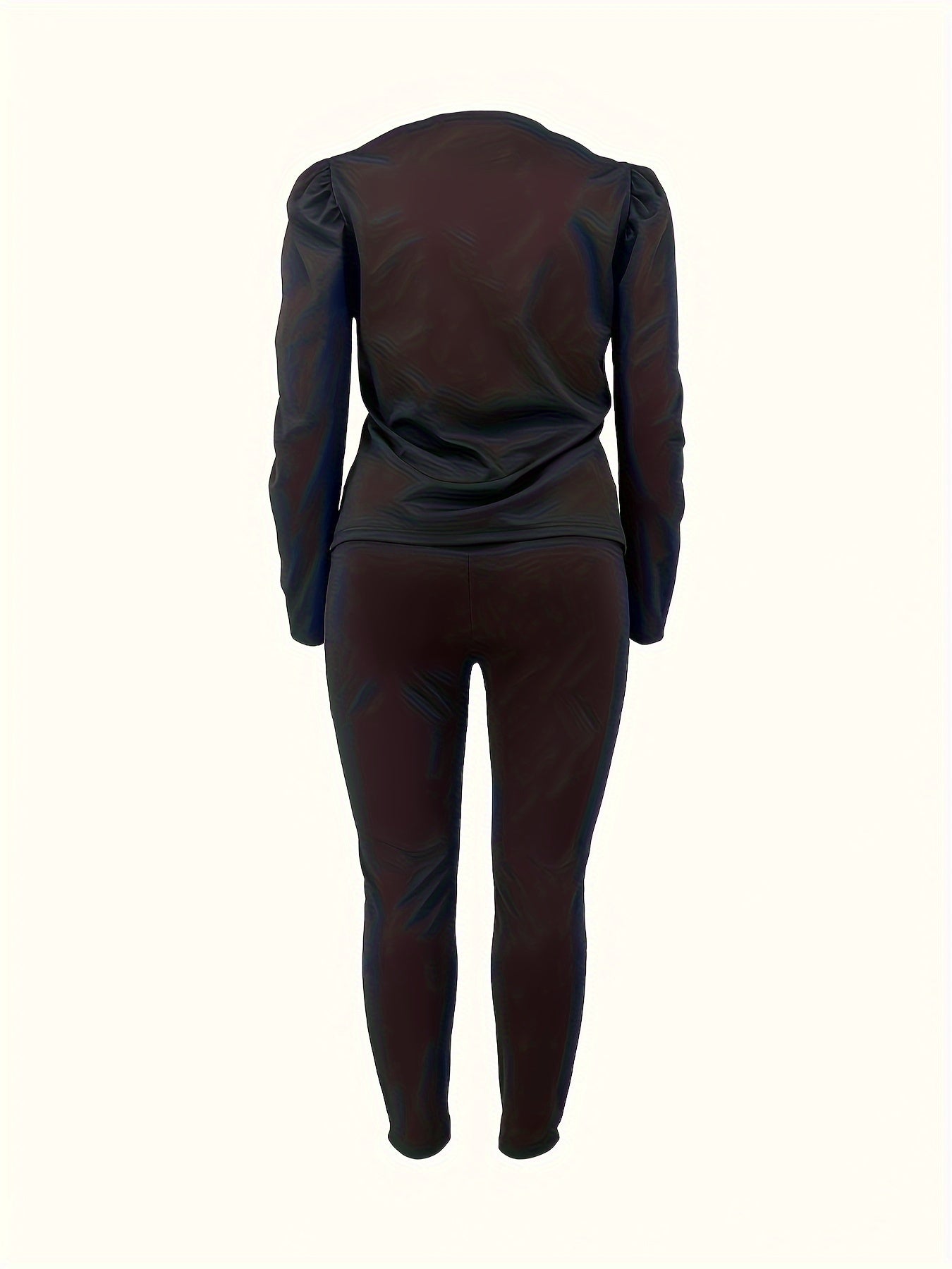 Solid Gigot Sleeve Top & Leggings Two Piece Set