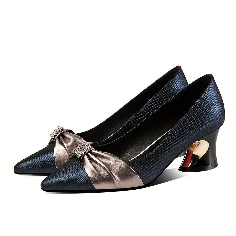 Women's Pleated Chunky Heel Pointed Toe Work Pumps