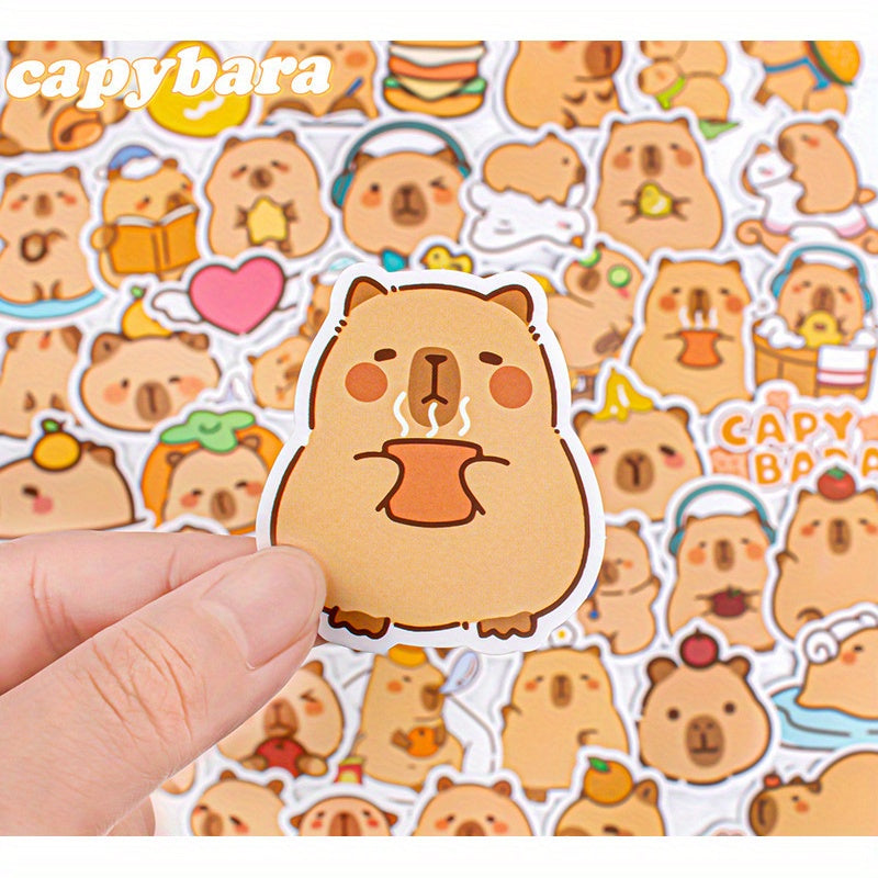 50pcs Capybara Stickers DIY Suitcases Phones Mugs Skateboards Khaki Mixe