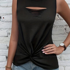 Twist Front Tank Top Solid Sleeveless Summer Top