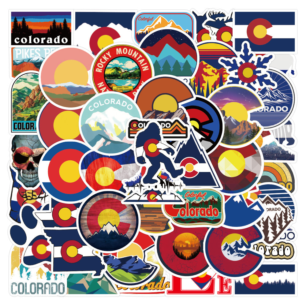 50PCS Waterproof Colorado State Map Stickers for Luggage Helmets & Laptops