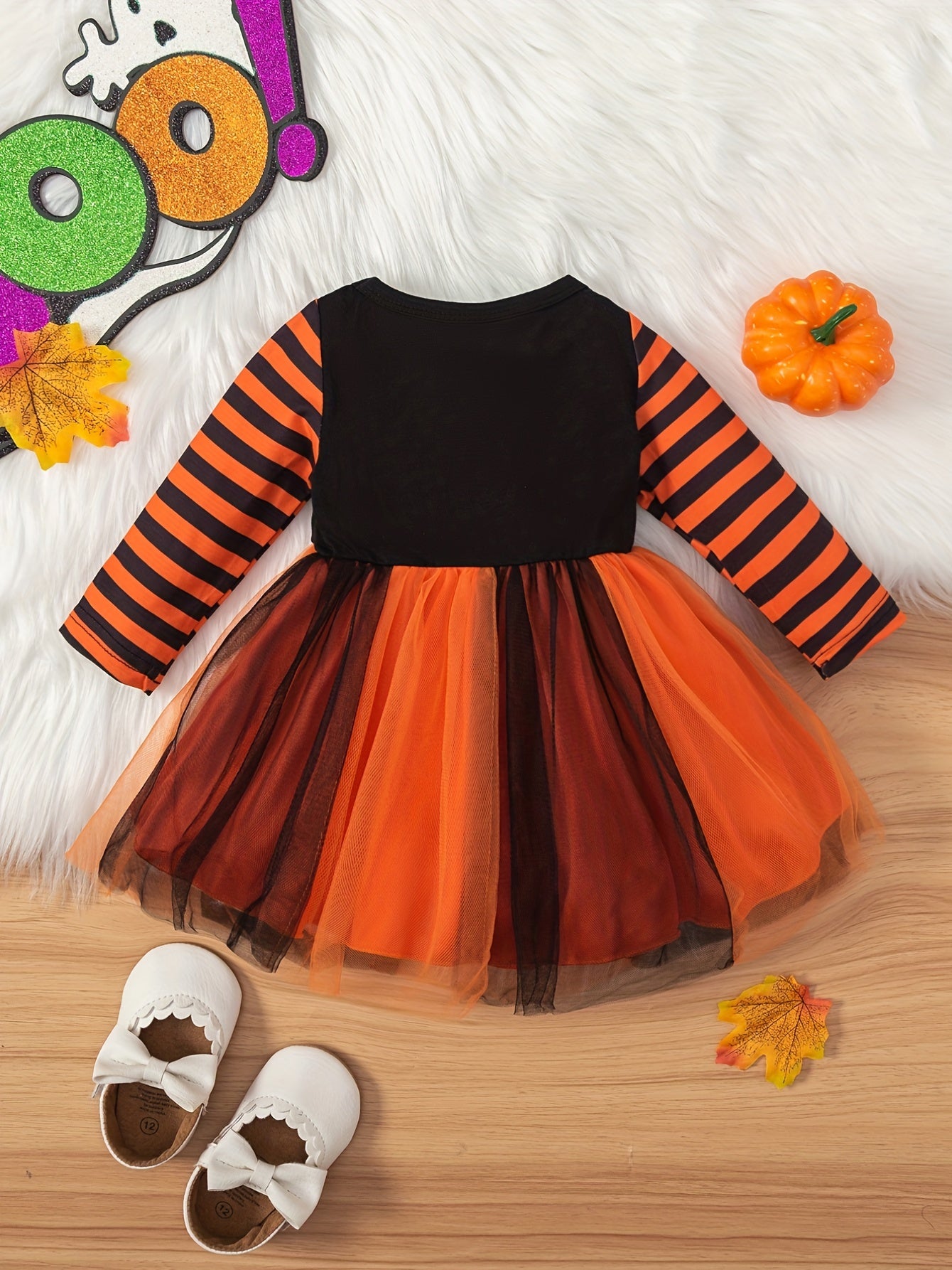 Toddler Girls Halloween Tulle Dress Baby Letter Cartoon Print