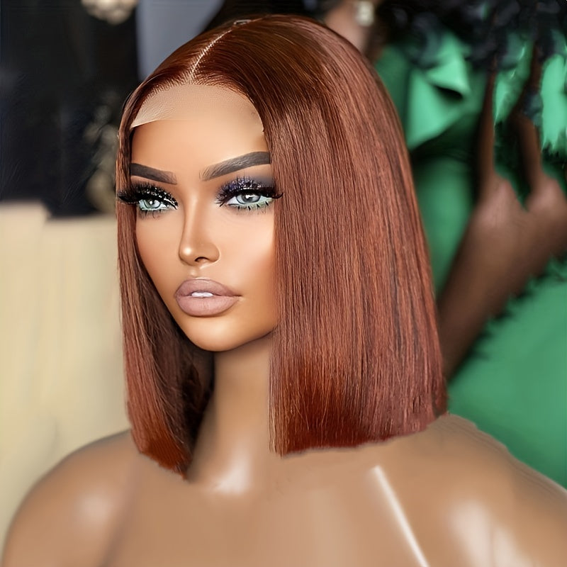 Red Brown 13x4 Lace Frontal Bob Wig 180 Density Straight Short Bob Wig